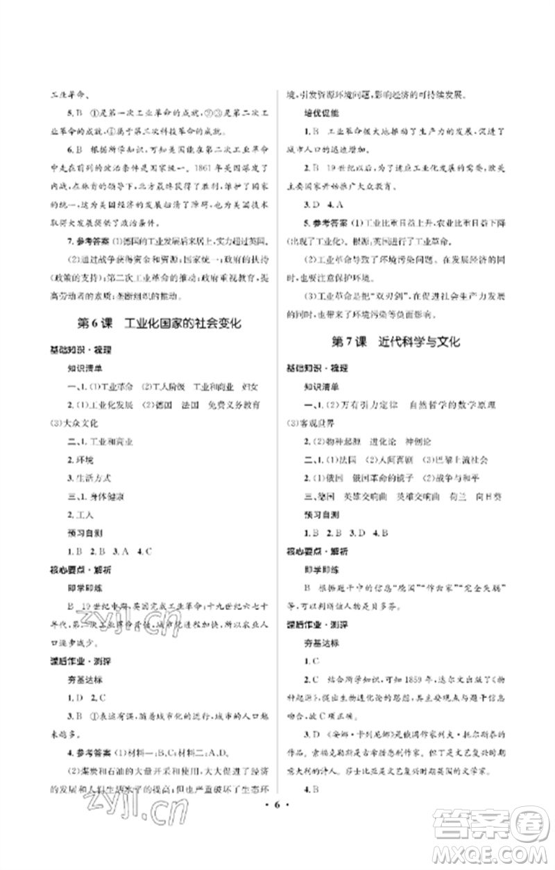 人民教育出版社2023人教金學典同步解析與測評學考練九年級世界歷史下冊人教版江蘇專版參考答案