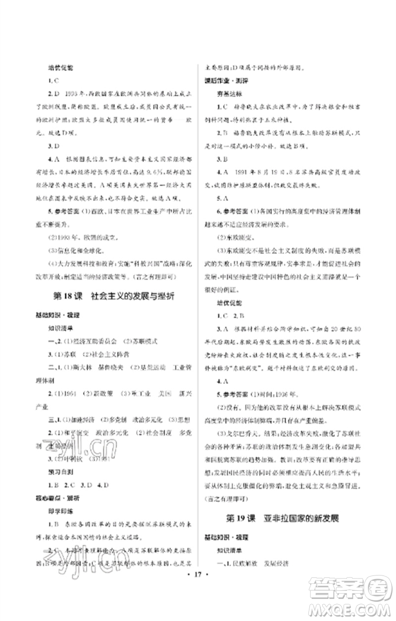 人民教育出版社2023人教金學典同步解析與測評學考練九年級世界歷史下冊人教版江蘇專版參考答案