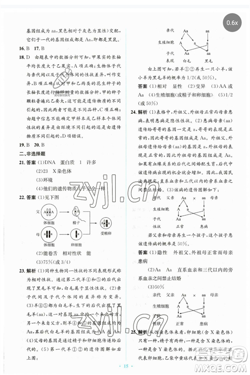 人民教育出版社2023人教金學(xué)典同步解析與測評學(xué)考練八年級生物下冊人教版參考答案
