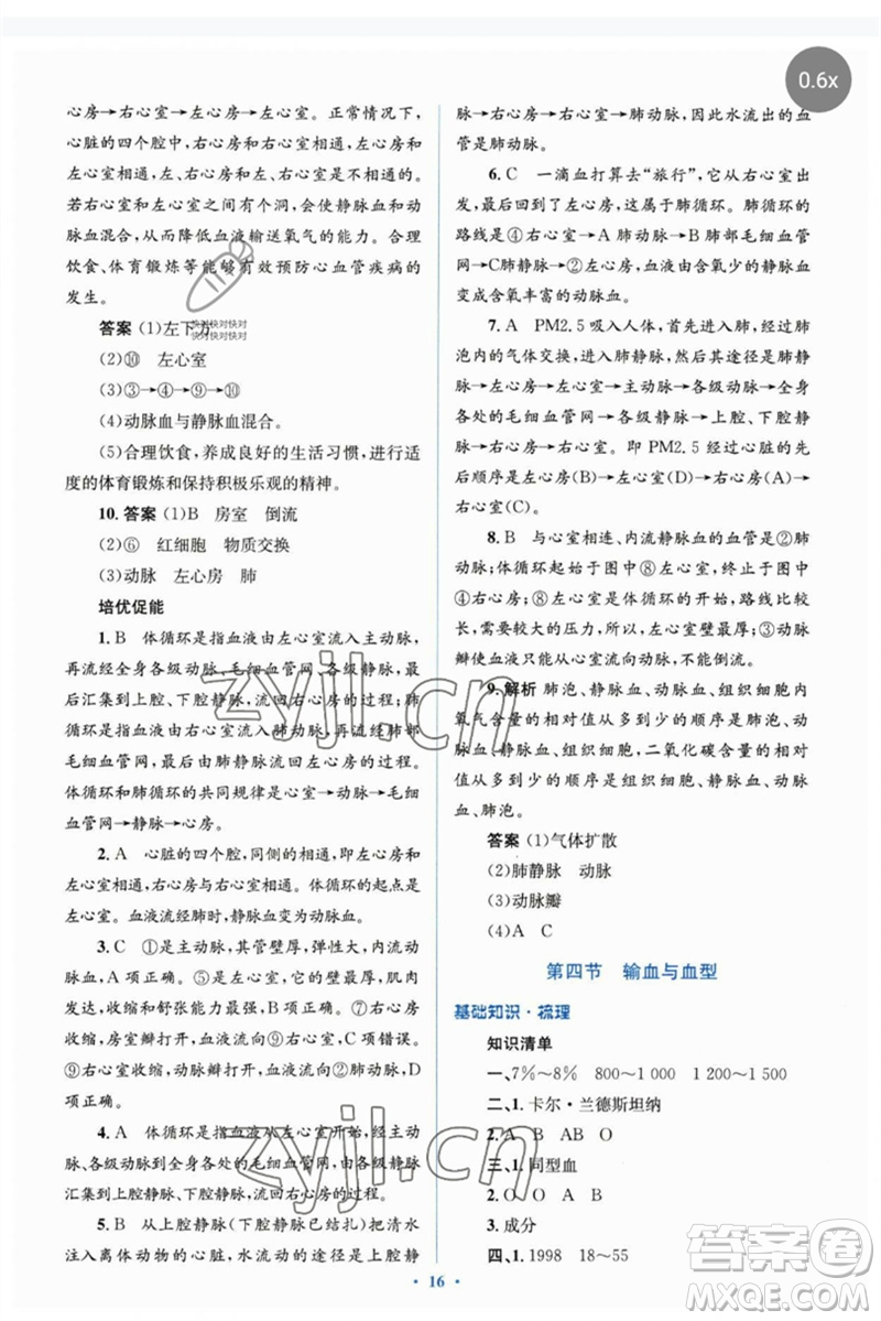 人民教育出版社2023人教金學(xué)典同步解析與測評學(xué)考練七年級生物下冊人教版參考答案