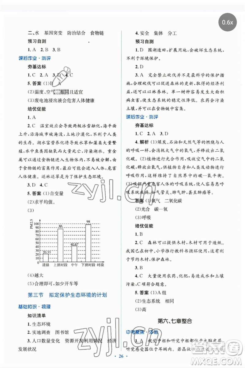 人民教育出版社2023人教金學(xué)典同步解析與測評學(xué)考練七年級生物下冊人教版參考答案