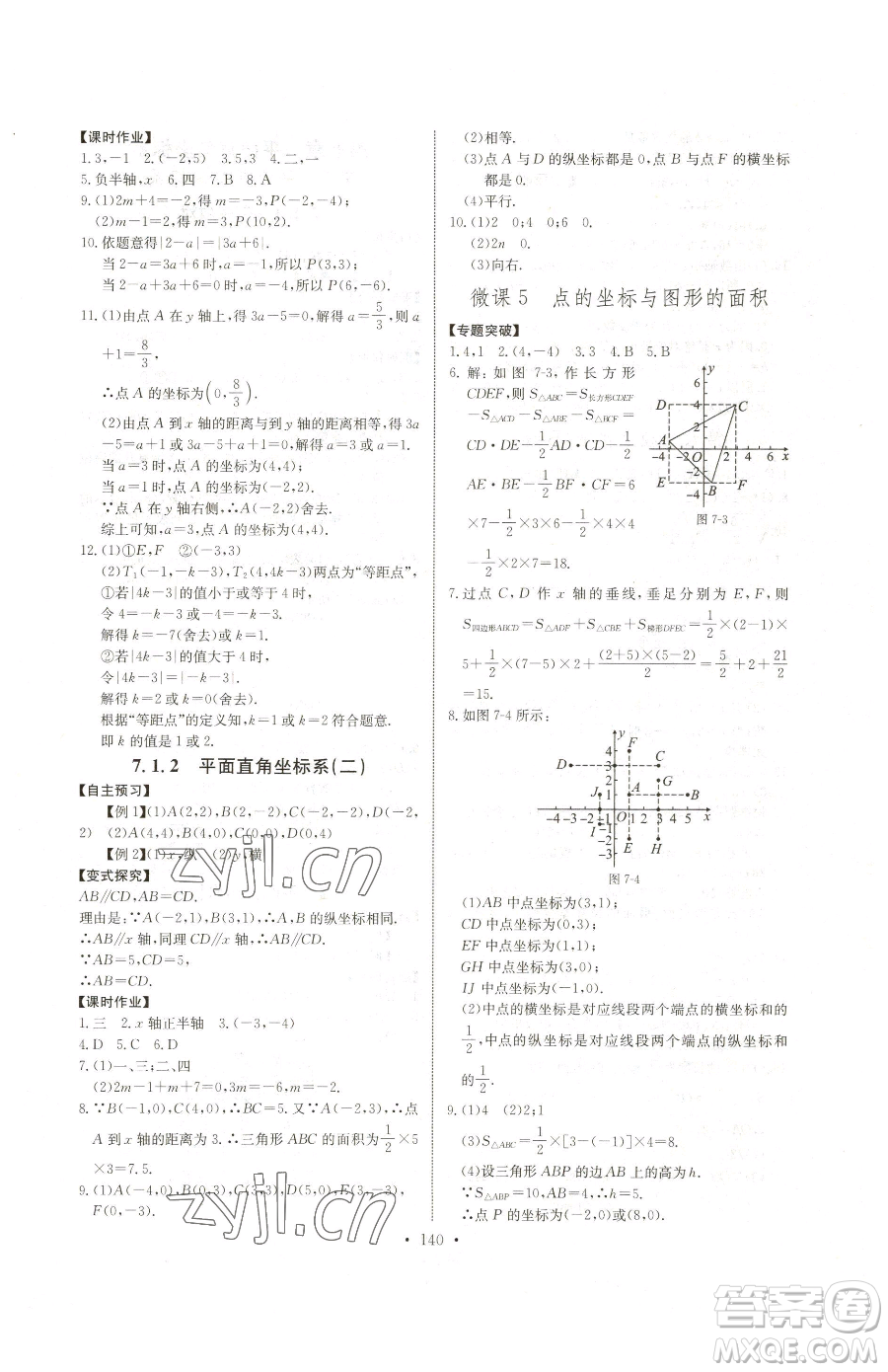 長江少年兒童出版社2023長江全能學案同步練習冊七年級下冊數(shù)學人教版參考答案