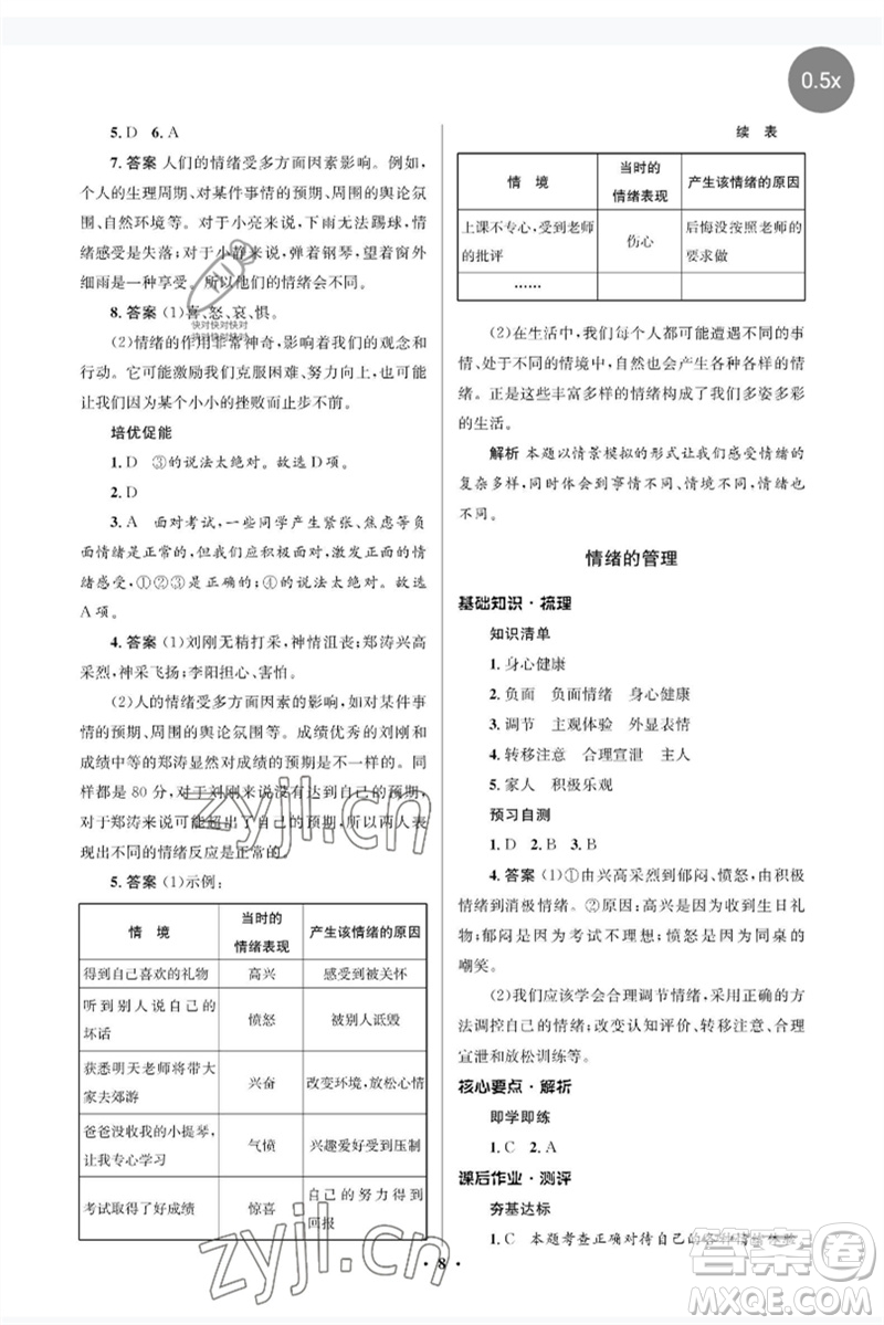 人民教育出版社2023人教金學典同步解析與測評學考練七年級道德與法治下冊人教版江蘇專版參考答案