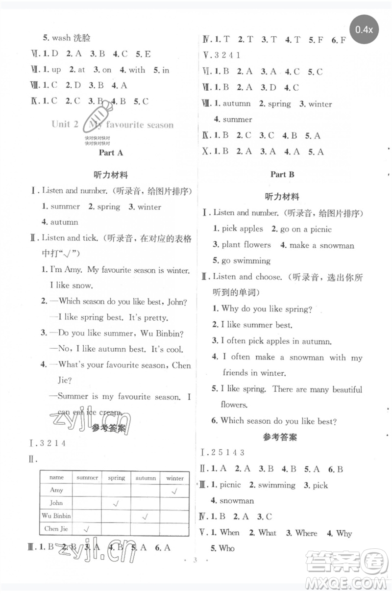 人民教育出版社2023人教金學(xué)典同步解析與測(cè)評(píng)學(xué)考練五年級(jí)英語(yǔ)下冊(cè)人教版參考答案