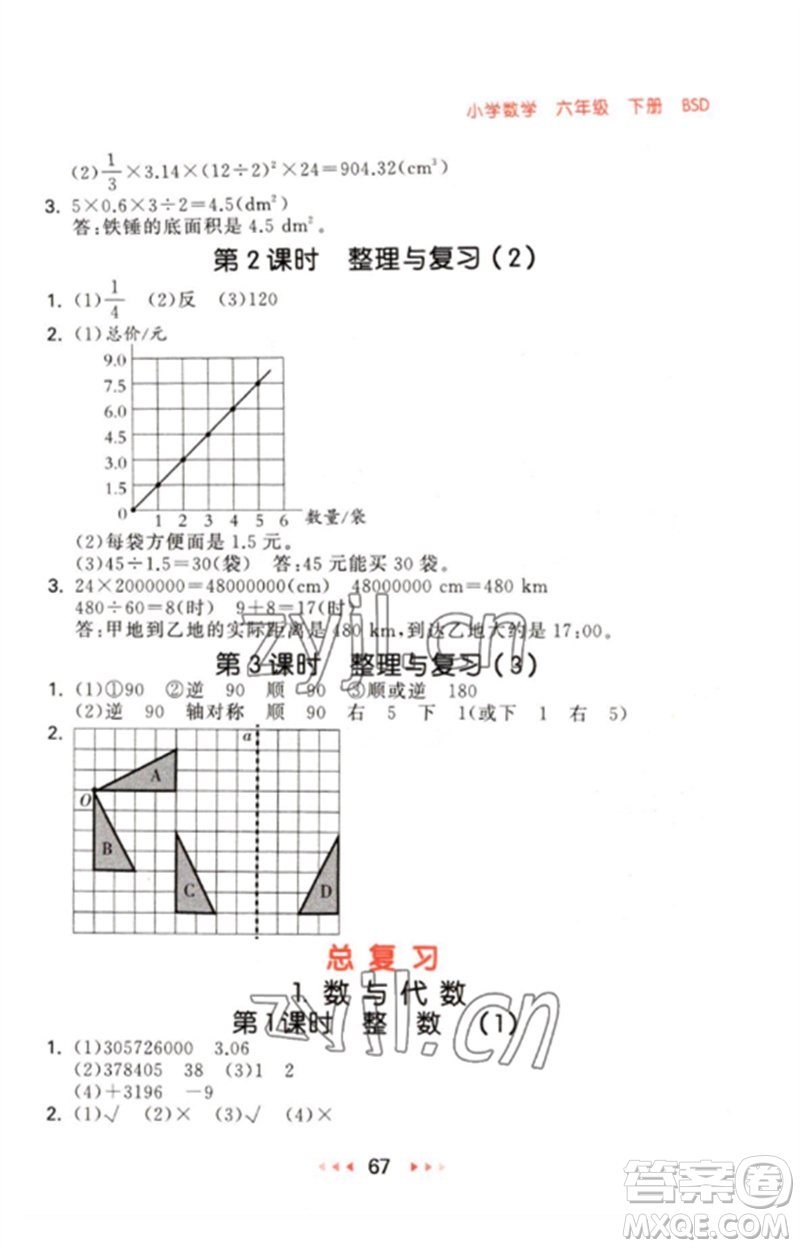 首都師范大學(xué)出版社2023年春53隨堂測(cè)六年級(jí)數(shù)學(xué)下冊(cè)北師大版參考答案