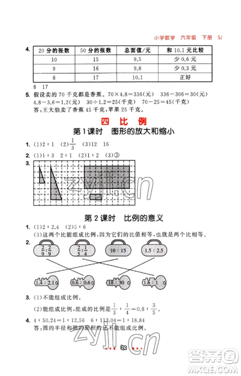 首都師范大學出版社2023年春53隨堂測六年級數(shù)學下冊蘇教版參考答案