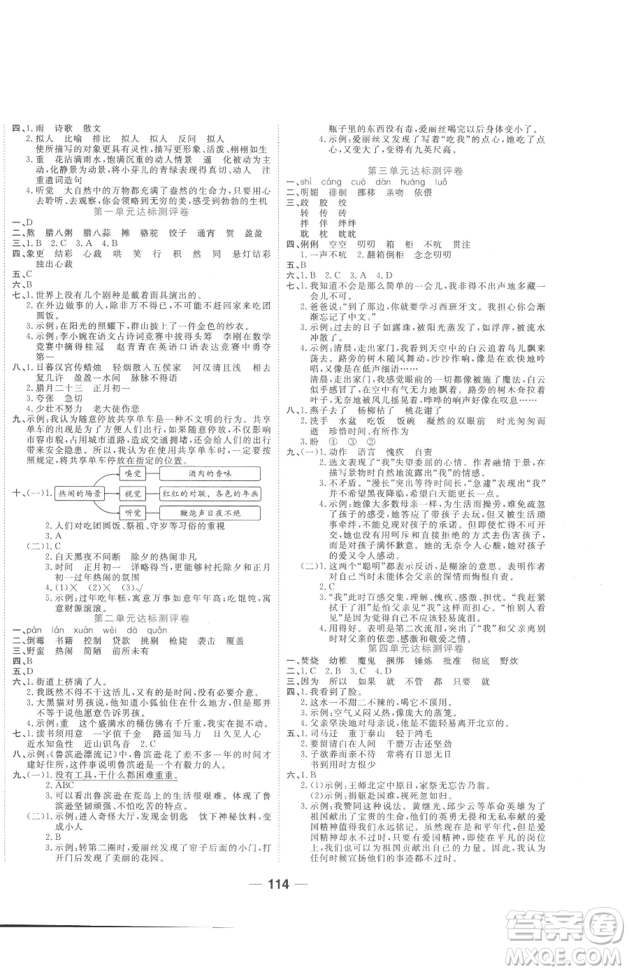 天津科學技術(shù)出版社2023奪冠新課堂隨堂練測六年級下冊語文人教版參考答案
