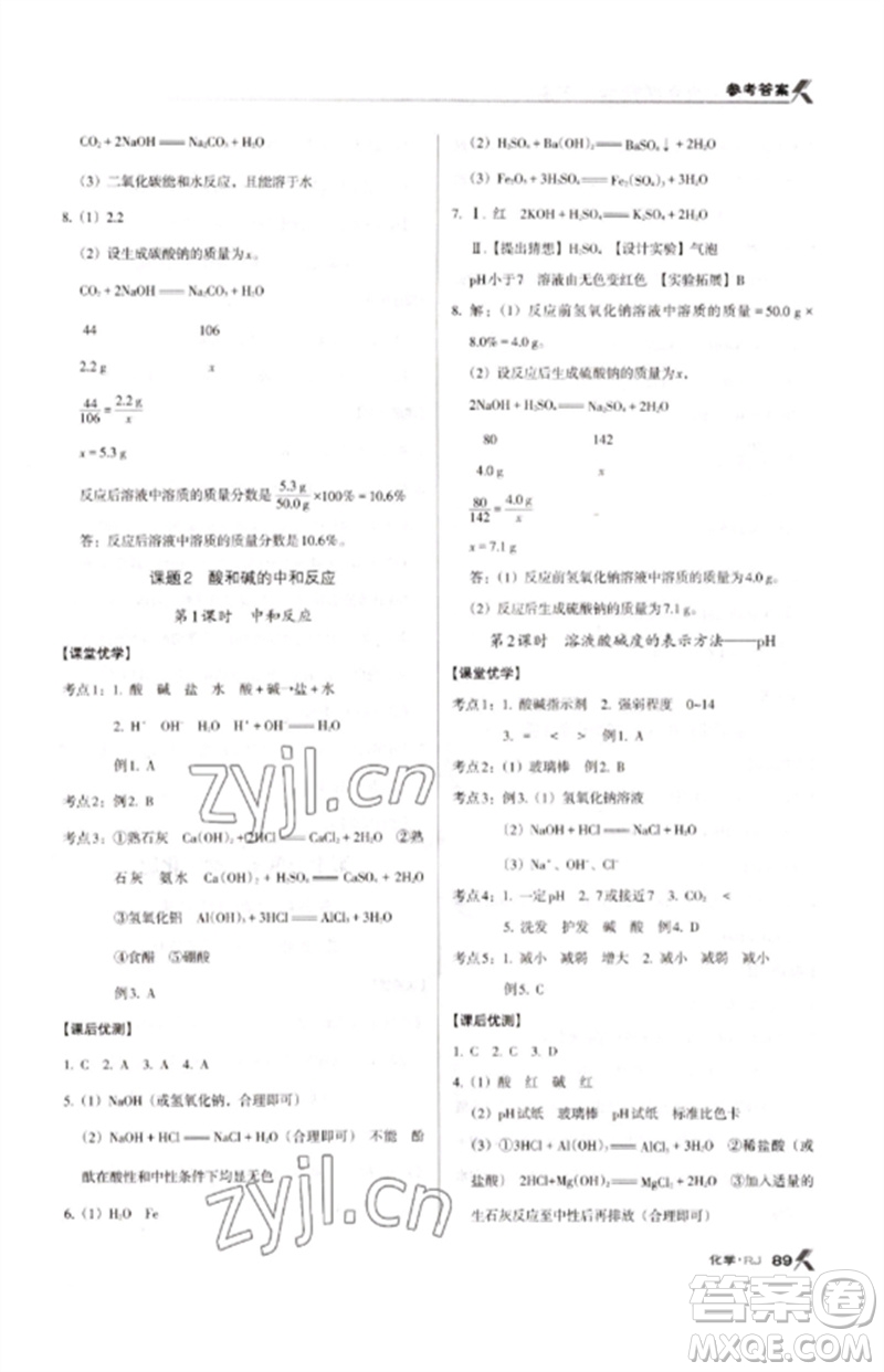 廣東經濟出版社2023全優(yōu)點練課計劃九年級化學下冊人教版參考答案