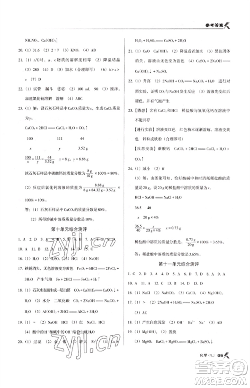廣東經濟出版社2023全優(yōu)點練課計劃九年級化學下冊人教版參考答案