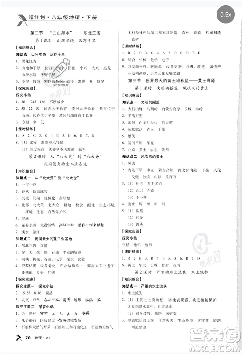 中國(guó)地圖出版社2023全優(yōu)點(diǎn)練課計(jì)劃八年級(jí)地理下冊(cè)人教版參考答案