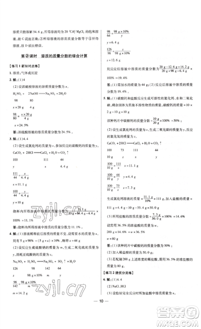 吉林教育出版社2023點撥訓(xùn)練九年級化學(xué)下冊人教版參考答案