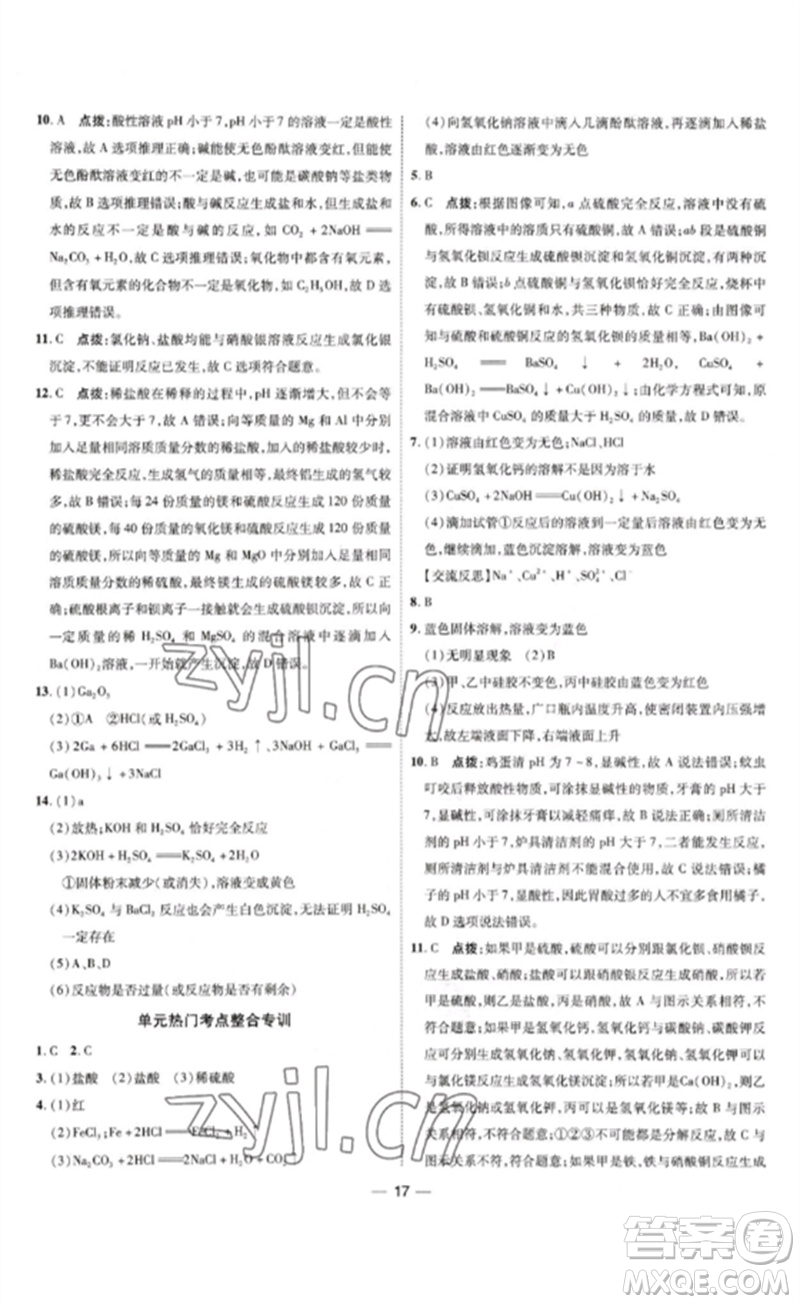 吉林教育出版社2023點撥訓(xùn)練九年級化學(xué)下冊人教版參考答案