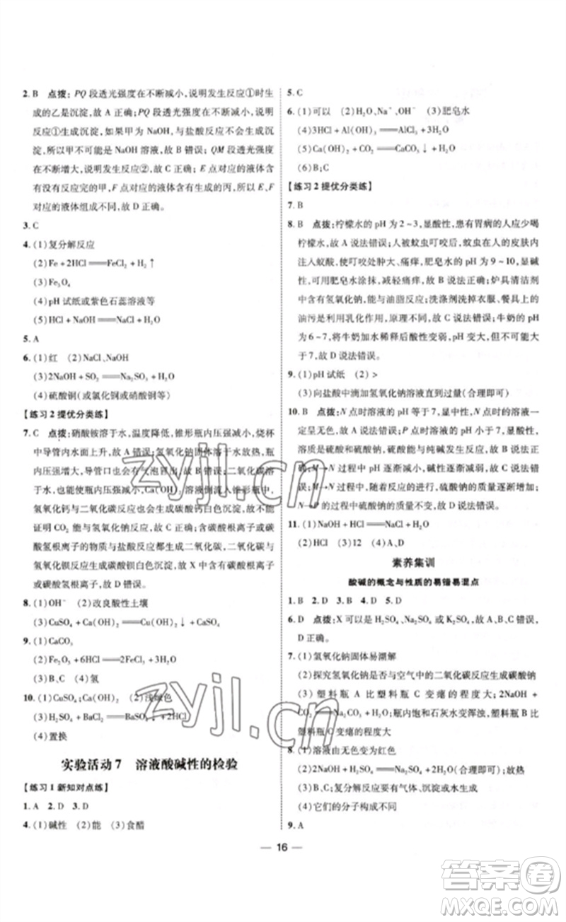 吉林教育出版社2023點撥訓(xùn)練九年級化學(xué)下冊人教版參考答案