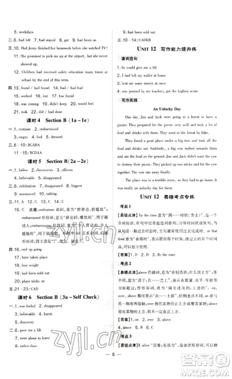 吉林教育出版社2023點(diǎn)撥訓(xùn)練九年級(jí)英語(yǔ)下冊(cè)人教版參考答案
