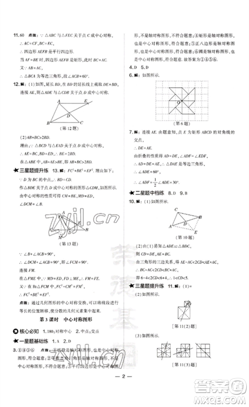 山西教育出版社2023點(diǎn)撥訓(xùn)練九年級(jí)數(shù)學(xué)下冊(cè)滬科版安徽專版參考答案