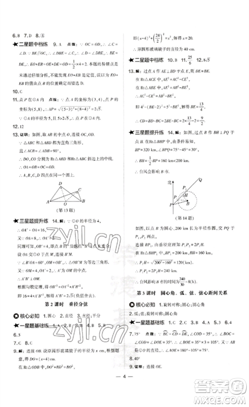 山西教育出版社2023點(diǎn)撥訓(xùn)練九年級(jí)數(shù)學(xué)下冊(cè)滬科版安徽專版參考答案
