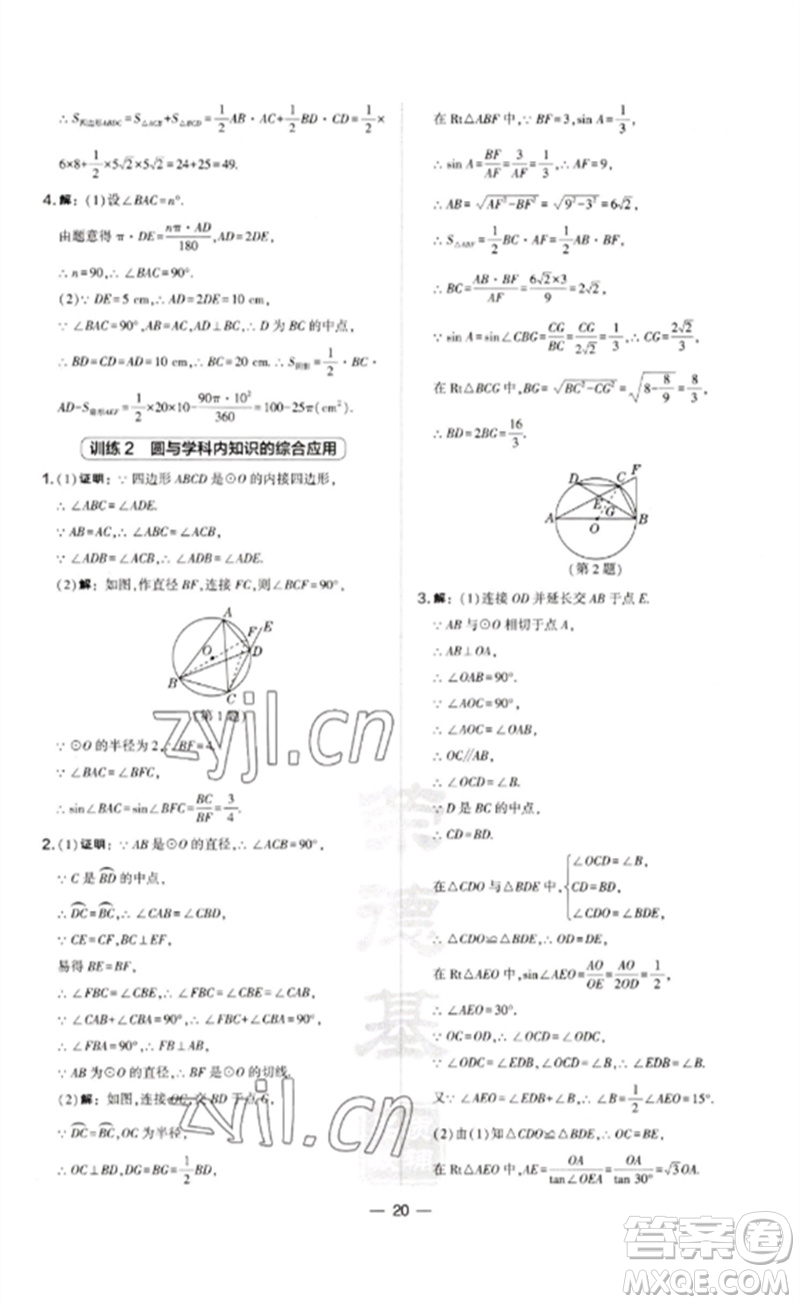 山西教育出版社2023點(diǎn)撥訓(xùn)練九年級(jí)數(shù)學(xué)下冊(cè)滬科版安徽專版參考答案
