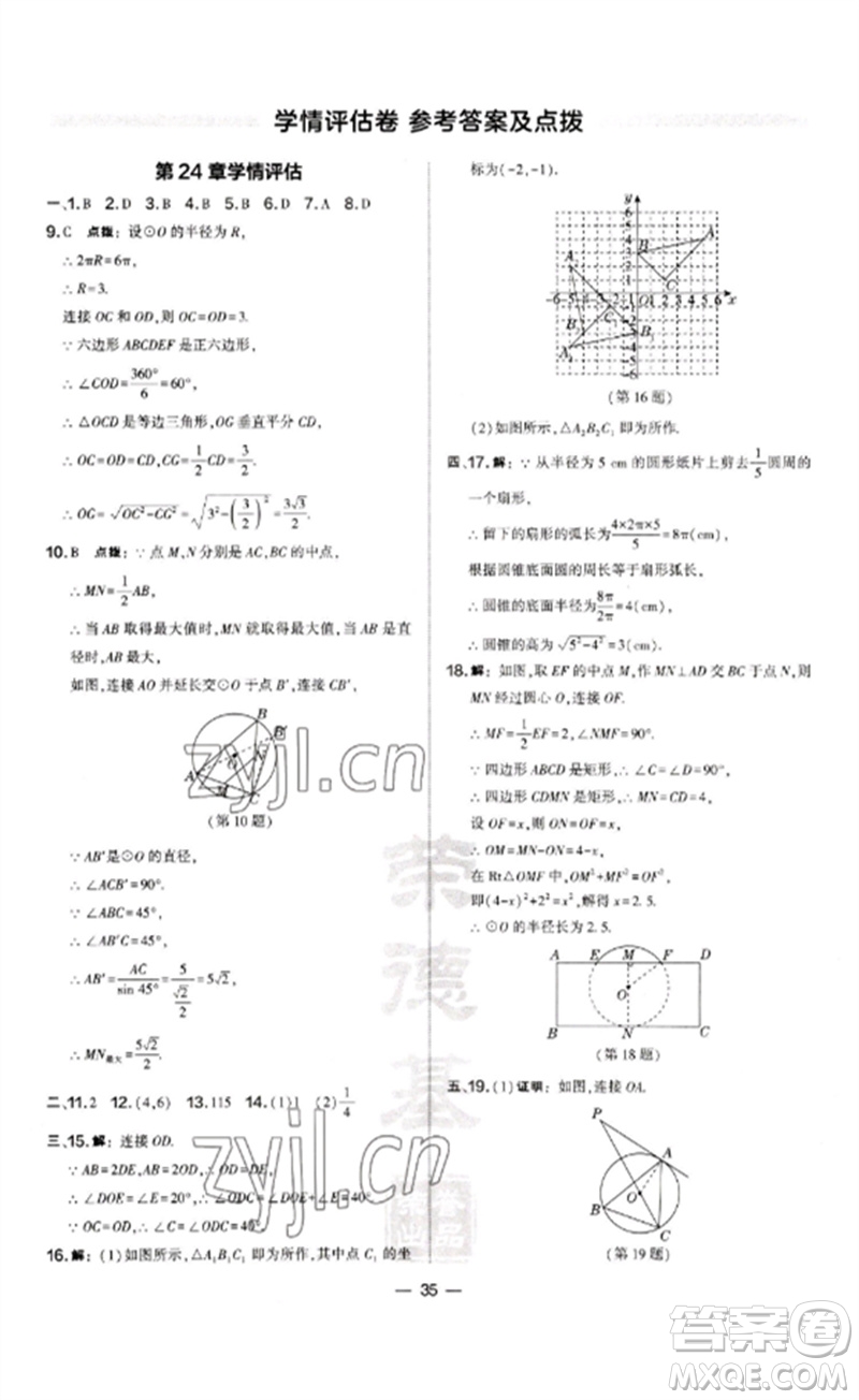 山西教育出版社2023點(diǎn)撥訓(xùn)練九年級(jí)數(shù)學(xué)下冊(cè)滬科版安徽專版參考答案