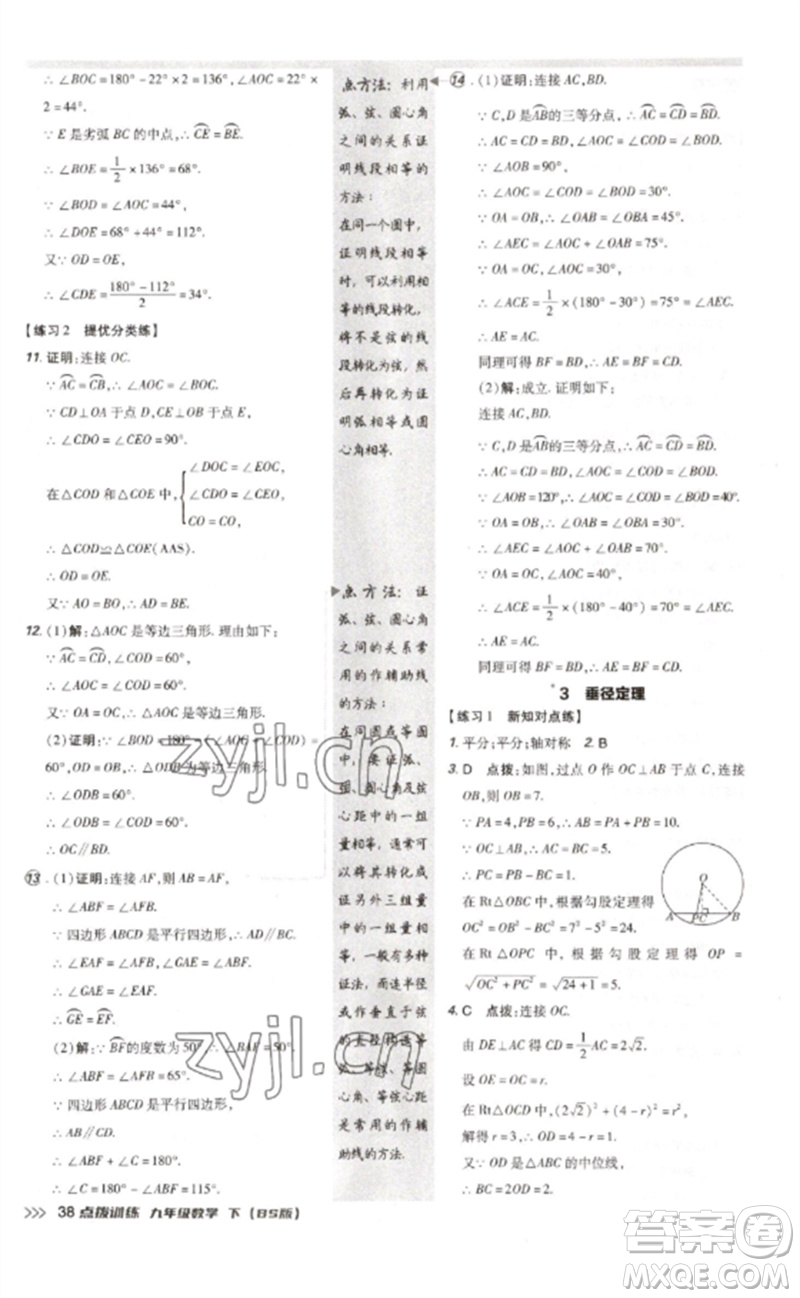 安徽教育出版社2023點(diǎn)撥訓(xùn)練九年級(jí)數(shù)學(xué)下冊(cè)北師大版參考答案