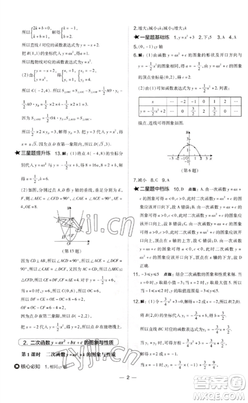山西教育出版社2023點(diǎn)撥訓(xùn)練九年級(jí)數(shù)學(xué)下冊(cè)華師大版參考答案
