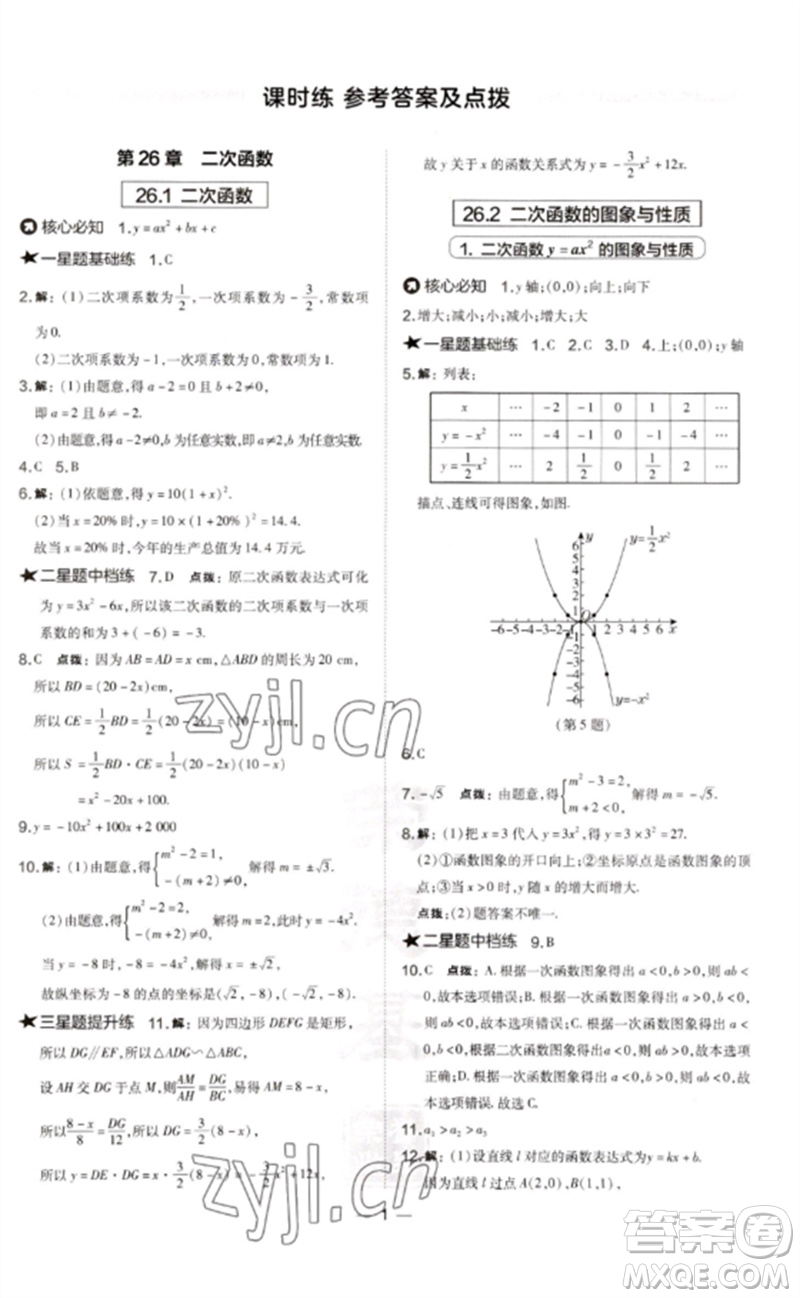 山西教育出版社2023點(diǎn)撥訓(xùn)練九年級(jí)數(shù)學(xué)下冊(cè)華師大版參考答案