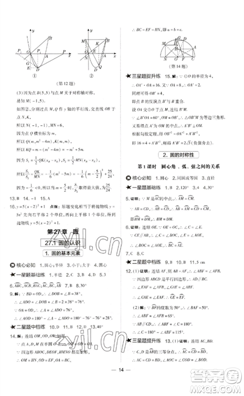 山西教育出版社2023點(diǎn)撥訓(xùn)練九年級(jí)數(shù)學(xué)下冊(cè)華師大版參考答案