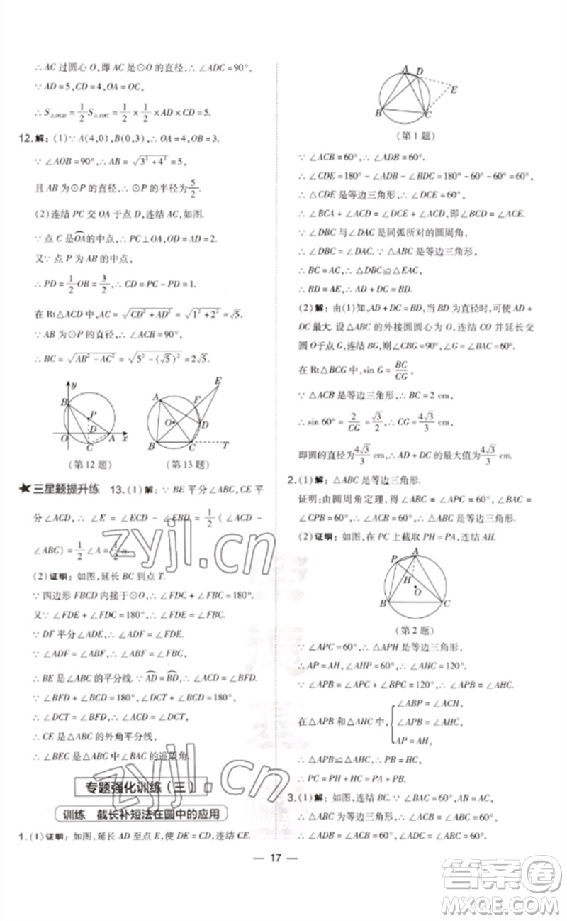 山西教育出版社2023點(diǎn)撥訓(xùn)練九年級(jí)數(shù)學(xué)下冊(cè)華師大版參考答案