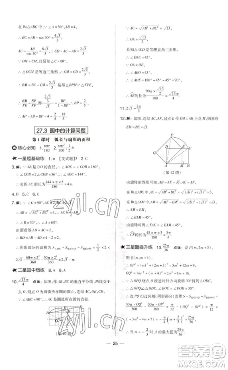 山西教育出版社2023點(diǎn)撥訓(xùn)練九年級(jí)數(shù)學(xué)下冊(cè)華師大版參考答案