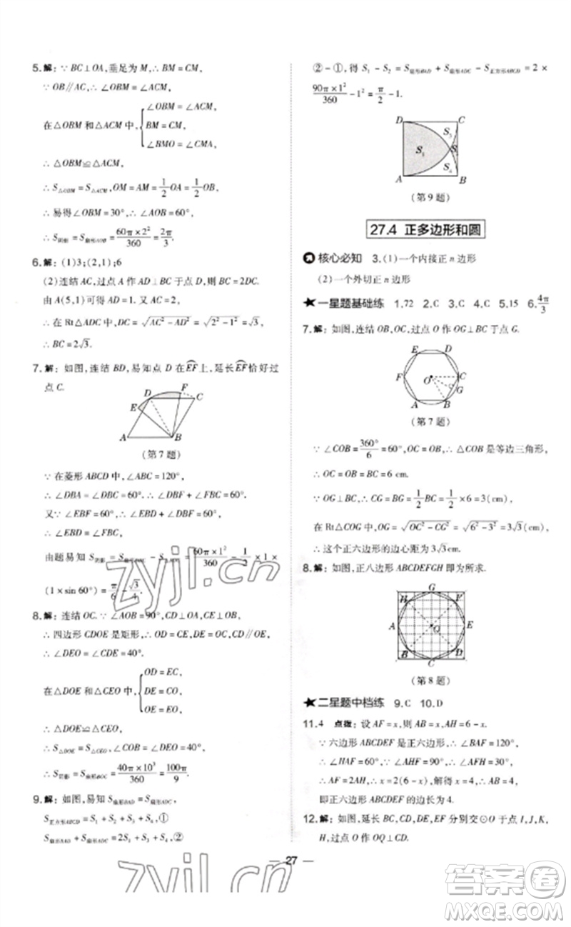 山西教育出版社2023點(diǎn)撥訓(xùn)練九年級(jí)數(shù)學(xué)下冊(cè)華師大版參考答案