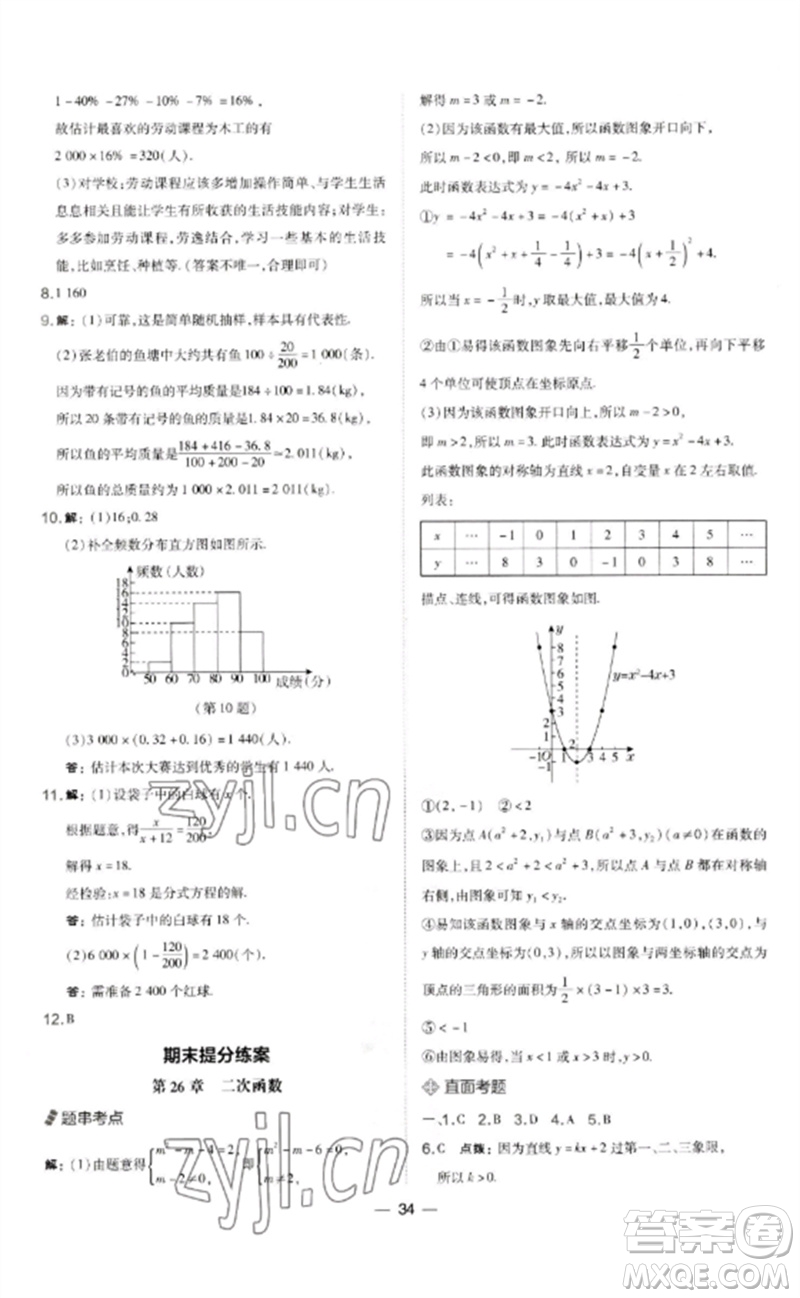 山西教育出版社2023點(diǎn)撥訓(xùn)練九年級(jí)數(shù)學(xué)下冊(cè)華師大版參考答案