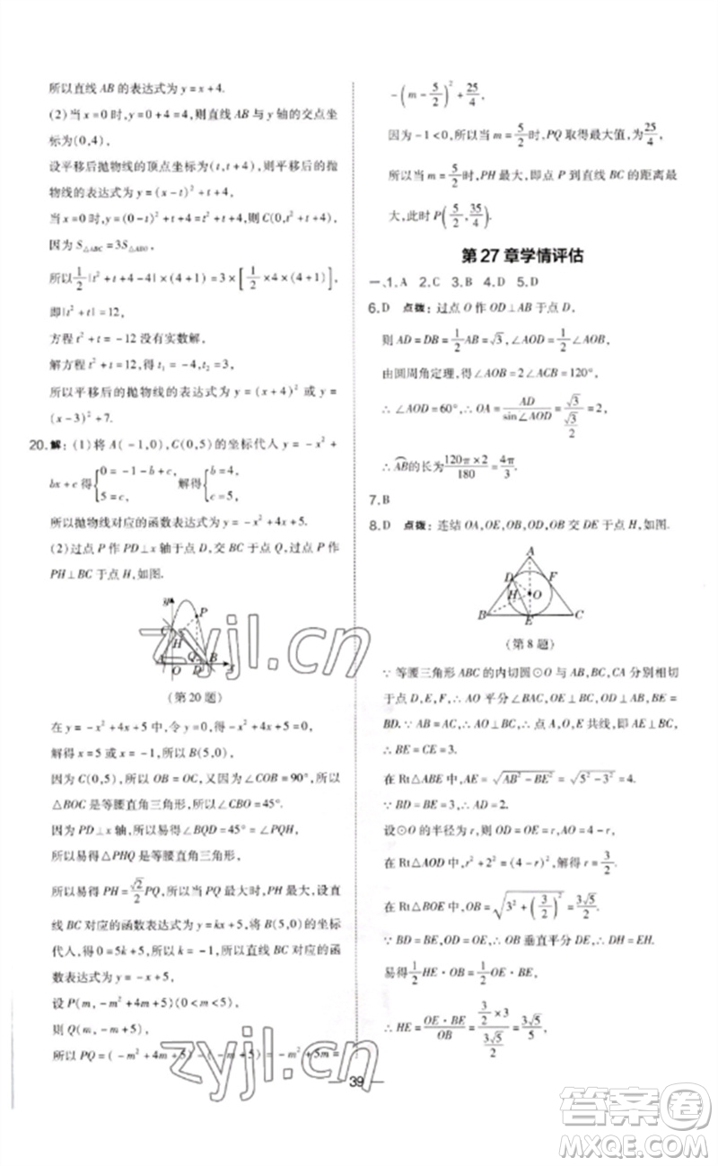 山西教育出版社2023點(diǎn)撥訓(xùn)練九年級(jí)數(shù)學(xué)下冊(cè)華師大版參考答案