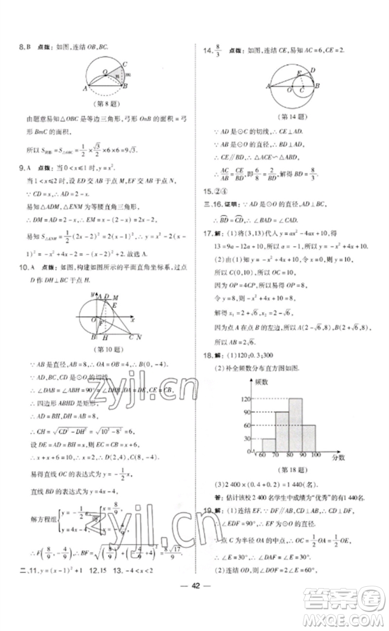 山西教育出版社2023點(diǎn)撥訓(xùn)練九年級(jí)數(shù)學(xué)下冊(cè)華師大版參考答案
