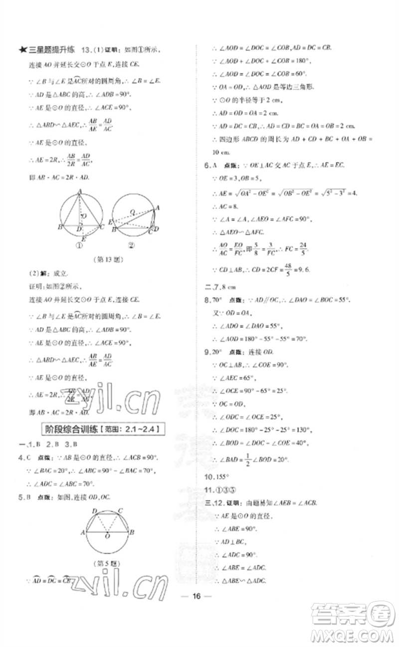 山西教育出版社2023點(diǎn)撥訓(xùn)練九年級(jí)數(shù)學(xué)下冊(cè)湘教版參考答案