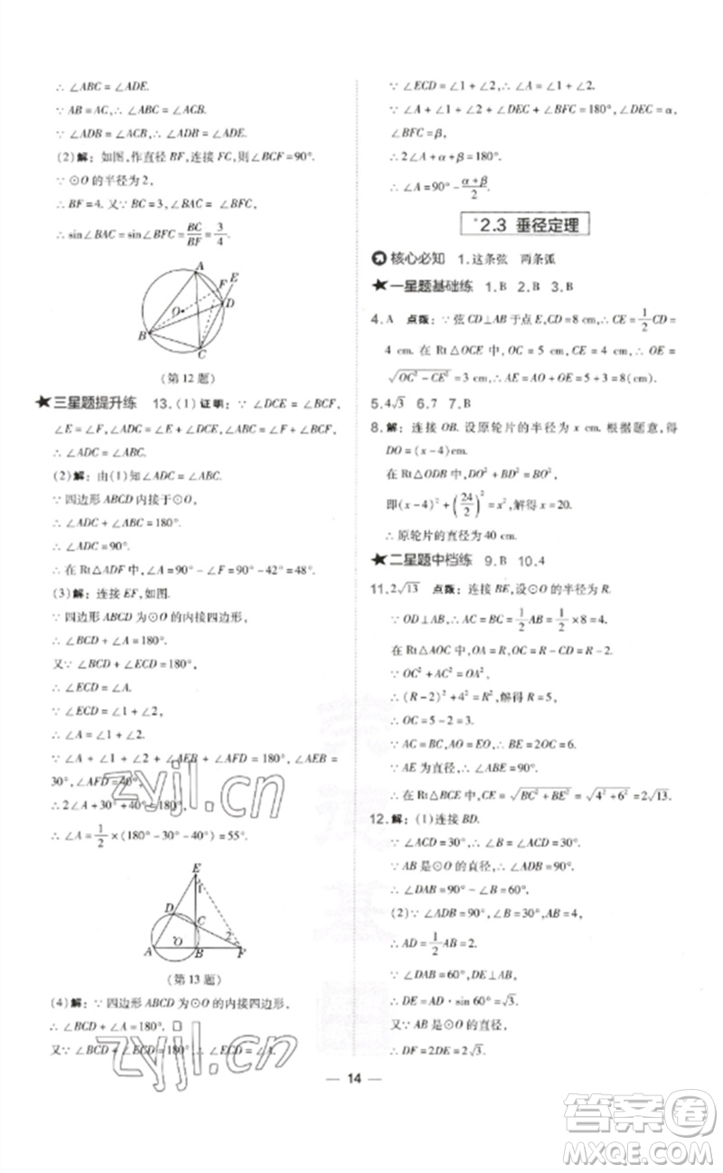 山西教育出版社2023點(diǎn)撥訓(xùn)練九年級(jí)數(shù)學(xué)下冊(cè)湘教版參考答案