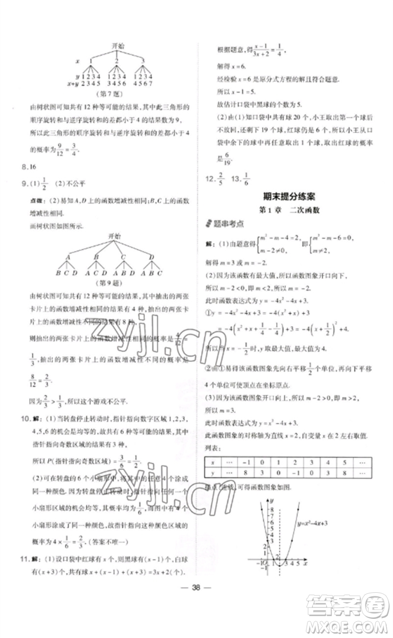 山西教育出版社2023點(diǎn)撥訓(xùn)練九年級(jí)數(shù)學(xué)下冊(cè)湘教版參考答案