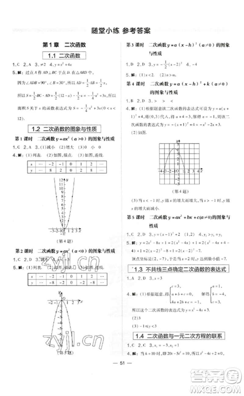 山西教育出版社2023點(diǎn)撥訓(xùn)練九年級(jí)數(shù)學(xué)下冊(cè)湘教版參考答案