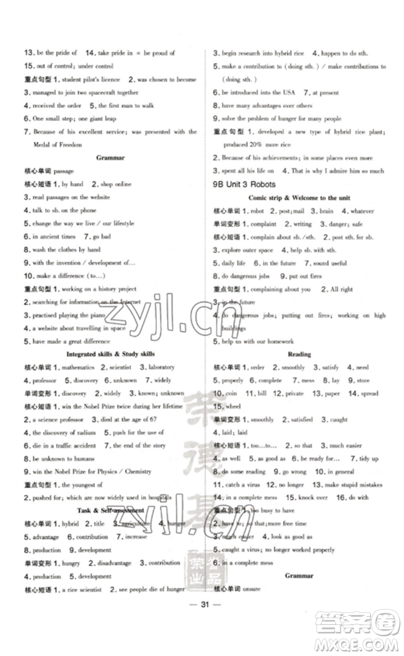 吉林教育出版社2023點(diǎn)撥訓(xùn)練九年級英語全冊譯林版安徽專版參考答案