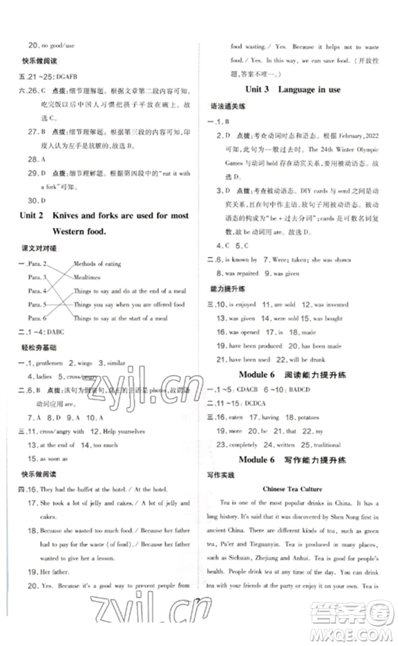 山西教育出版社2023點撥訓(xùn)練九年級英語下冊外研版參考答案