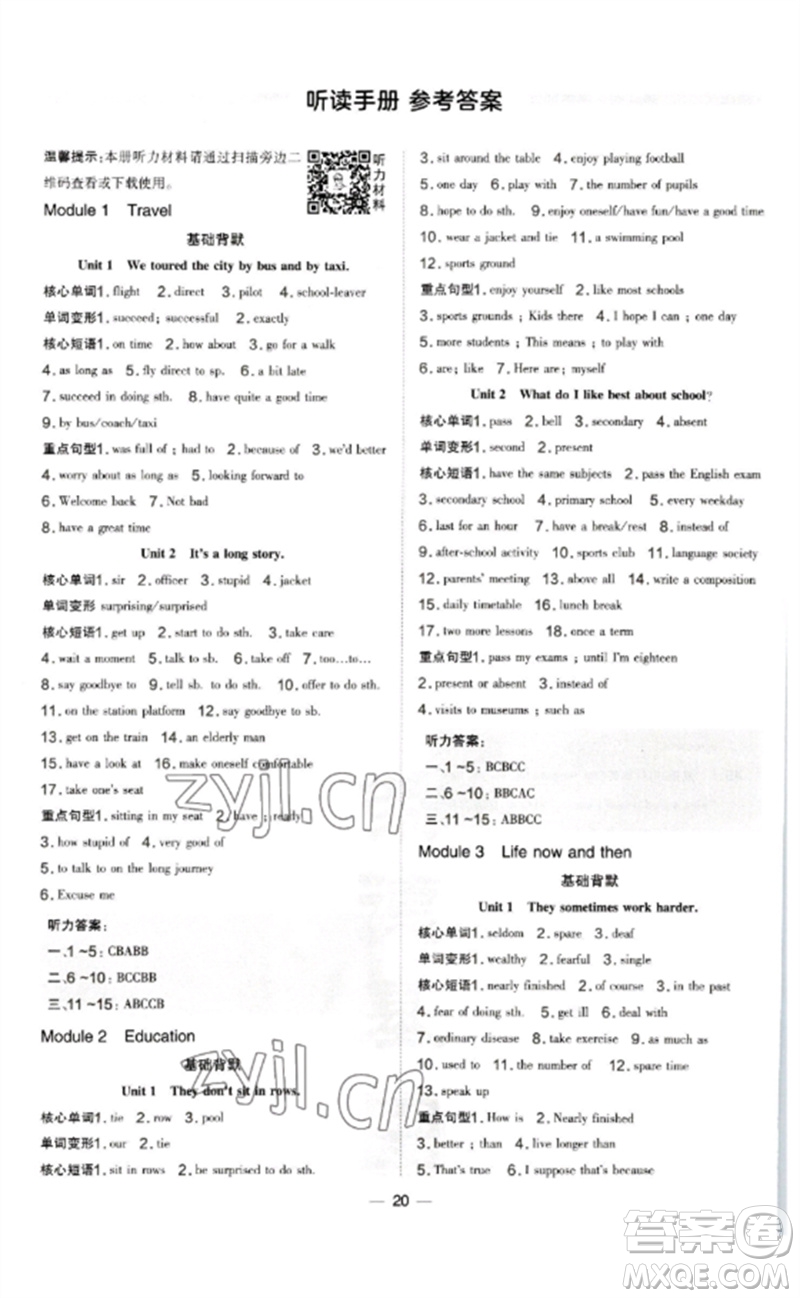 山西教育出版社2023點撥訓(xùn)練九年級英語下冊外研版參考答案