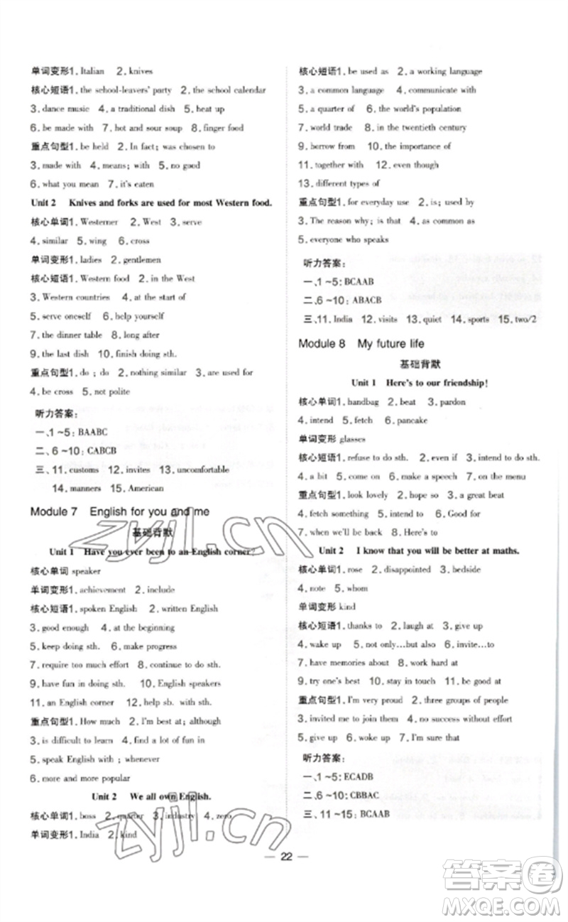 山西教育出版社2023點撥訓(xùn)練九年級英語下冊外研版參考答案