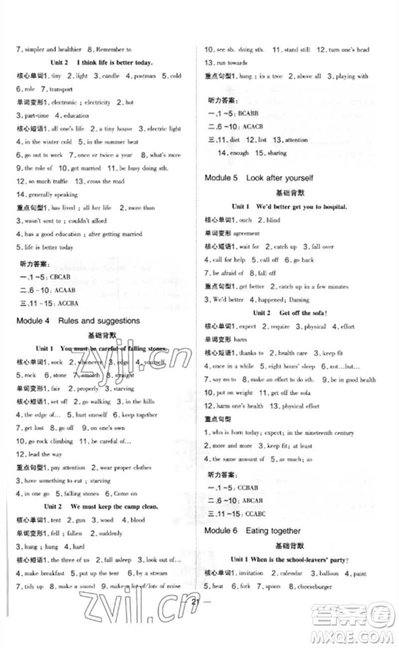 山西教育出版社2023點撥訓(xùn)練九年級英語下冊外研版參考答案