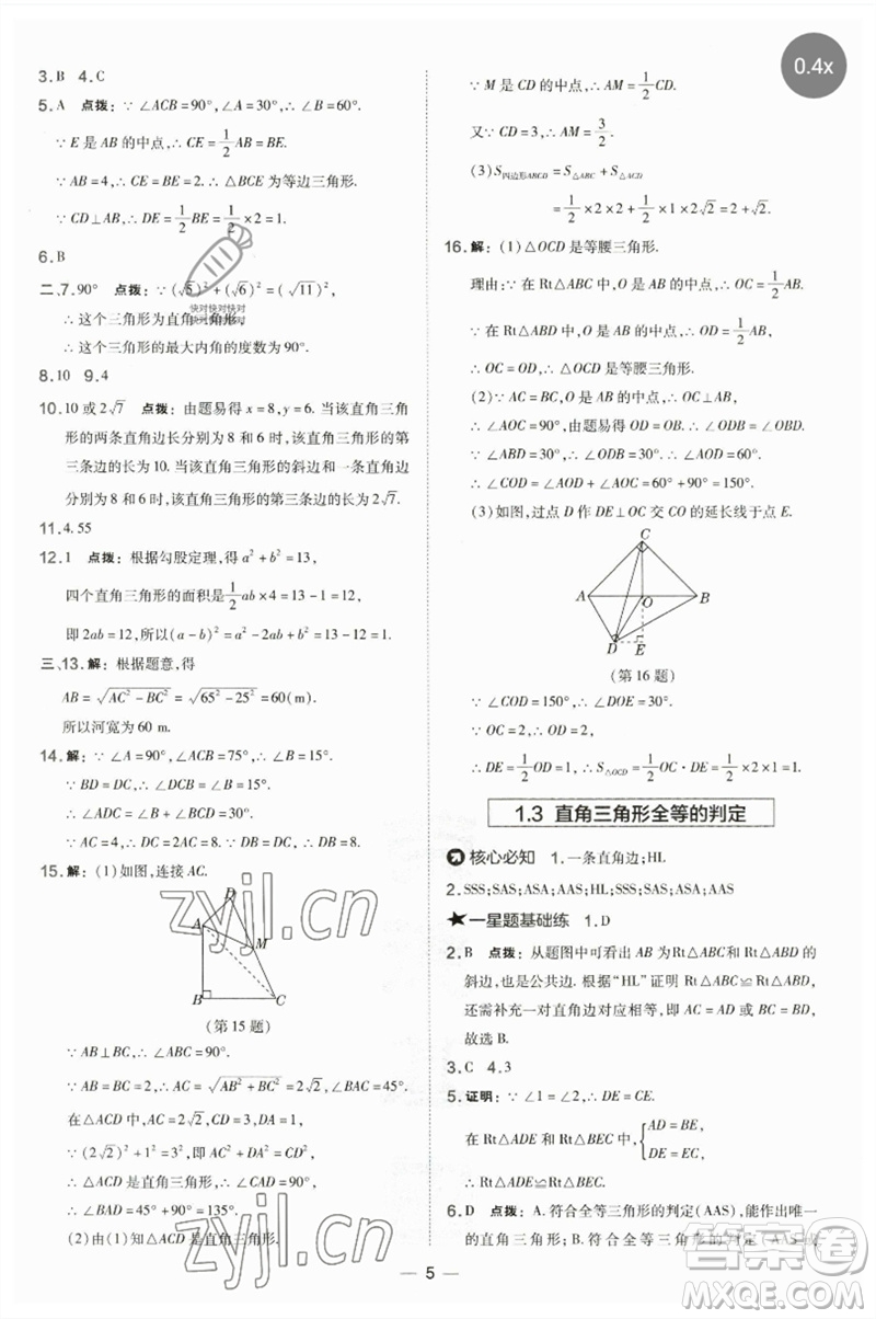 山西教育出版社2023點撥訓(xùn)練八年級數(shù)學(xué)下冊湘教版參考答案