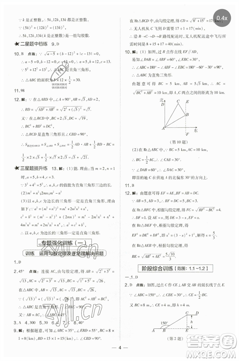山西教育出版社2023點撥訓(xùn)練八年級數(shù)學(xué)下冊湘教版參考答案