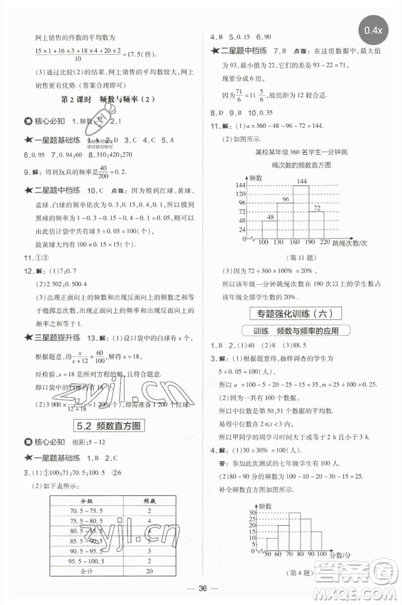 山西教育出版社2023點撥訓(xùn)練八年級數(shù)學(xué)下冊湘教版參考答案