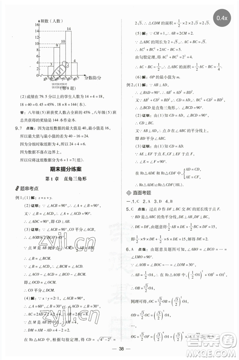 山西教育出版社2023點撥訓(xùn)練八年級數(shù)學(xué)下冊湘教版參考答案