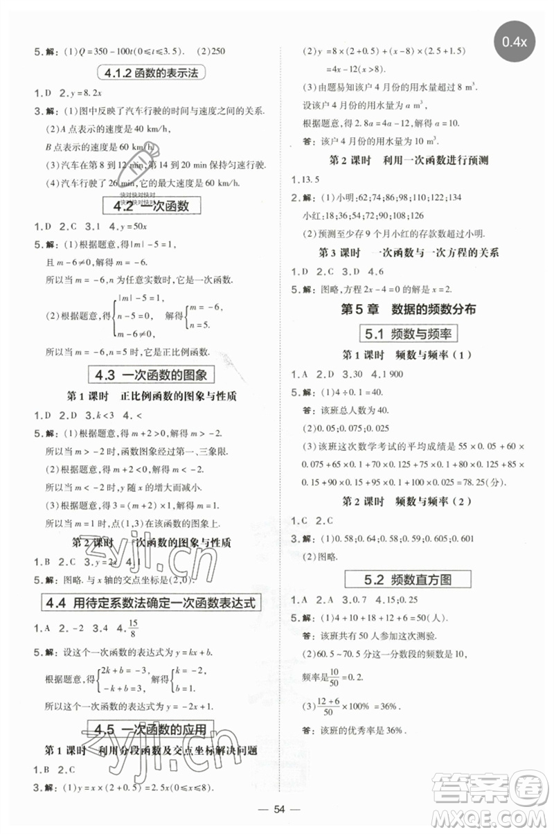 山西教育出版社2023點撥訓(xùn)練八年級數(shù)學(xué)下冊湘教版參考答案