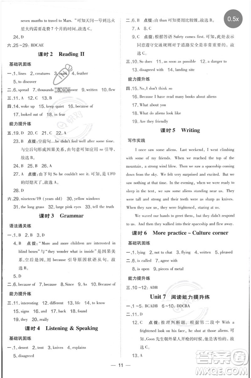 山西教育出版社2023點撥訓(xùn)練八年級英語下冊滬教版參考答案