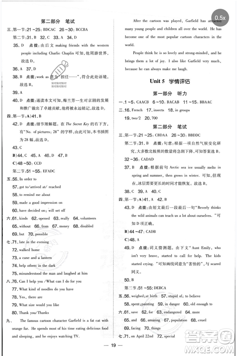 山西教育出版社2023點撥訓(xùn)練八年級英語下冊滬教版參考答案