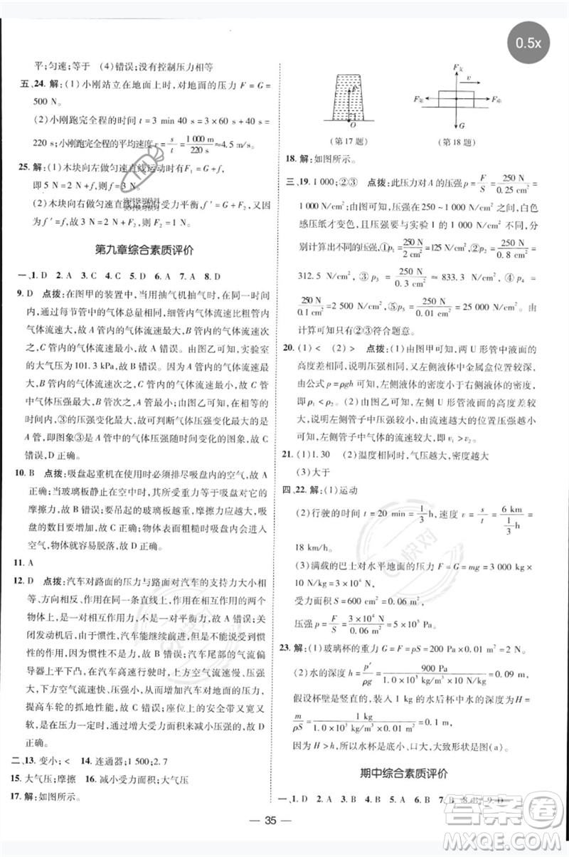 吉林教育出版社2023點撥訓(xùn)練八年級物理下冊人教版參考答案