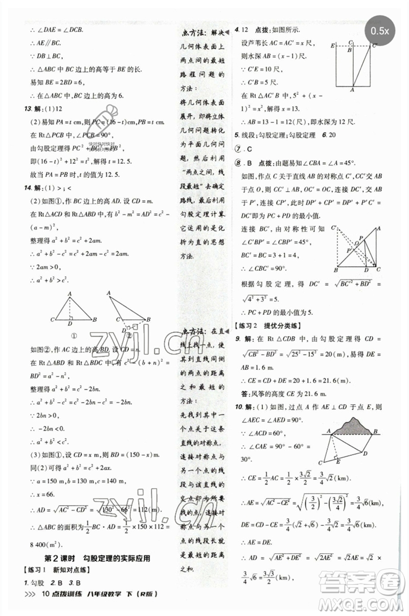 吉林教育出版社2023點(diǎn)撥訓(xùn)練八年級數(shù)學(xué)下冊人教版參考答案